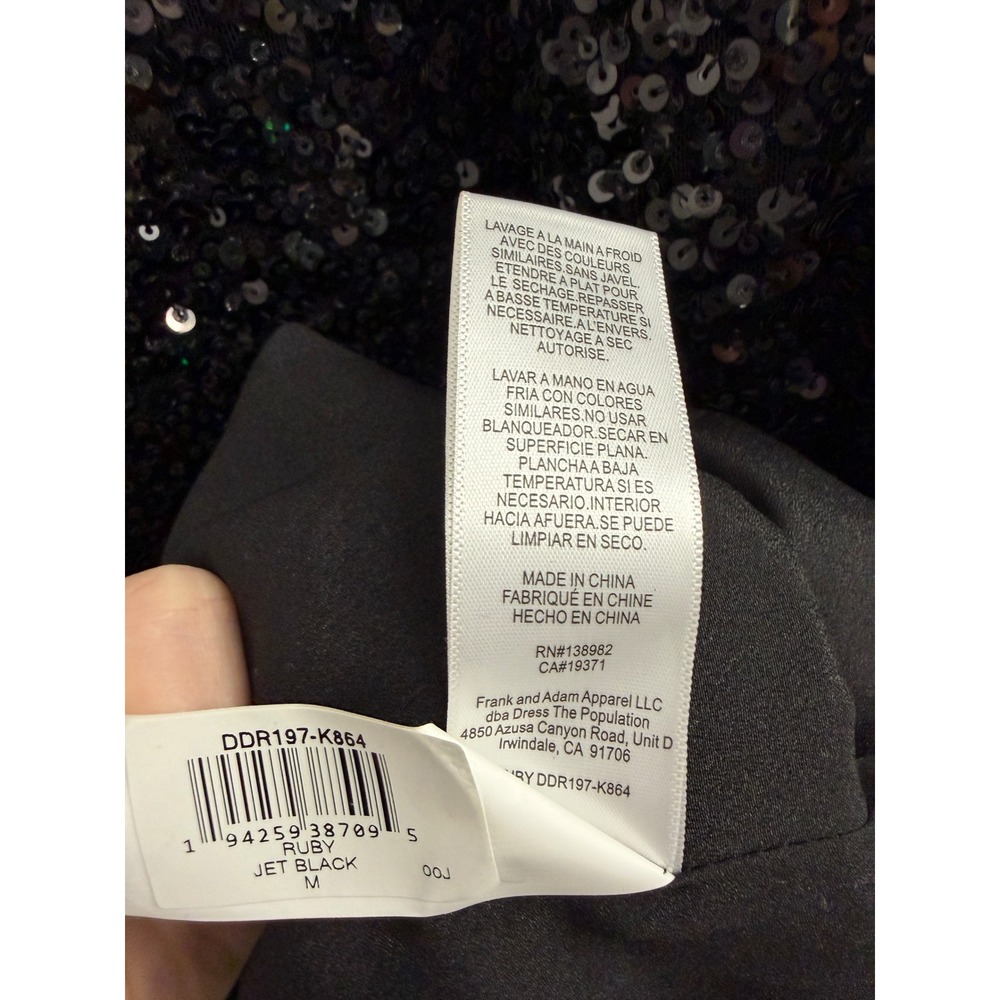 Dress The Population Ruby Jet Black Sequin Midi Dress Womens Medium DDR197-K864 - Picture 5 of 7